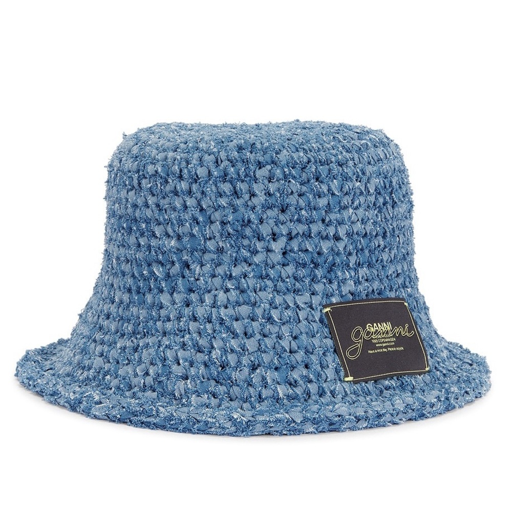 GANNI Cotton Denim Crochet Bucket Hat - Picture 5 of 11